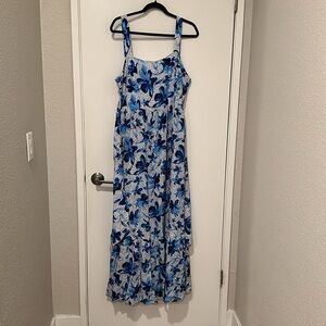 Sleeveless, square neck, tie accent, tiered maxi dress